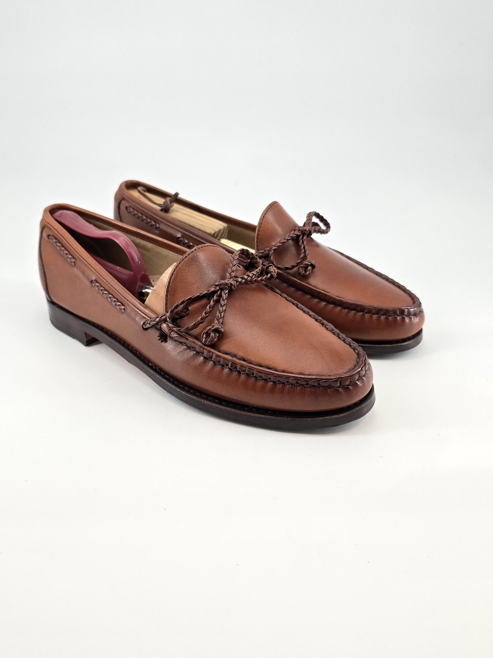 Allen Edmonds Colebrook Chestnut Brown Braided Tie Moccasin 10 B